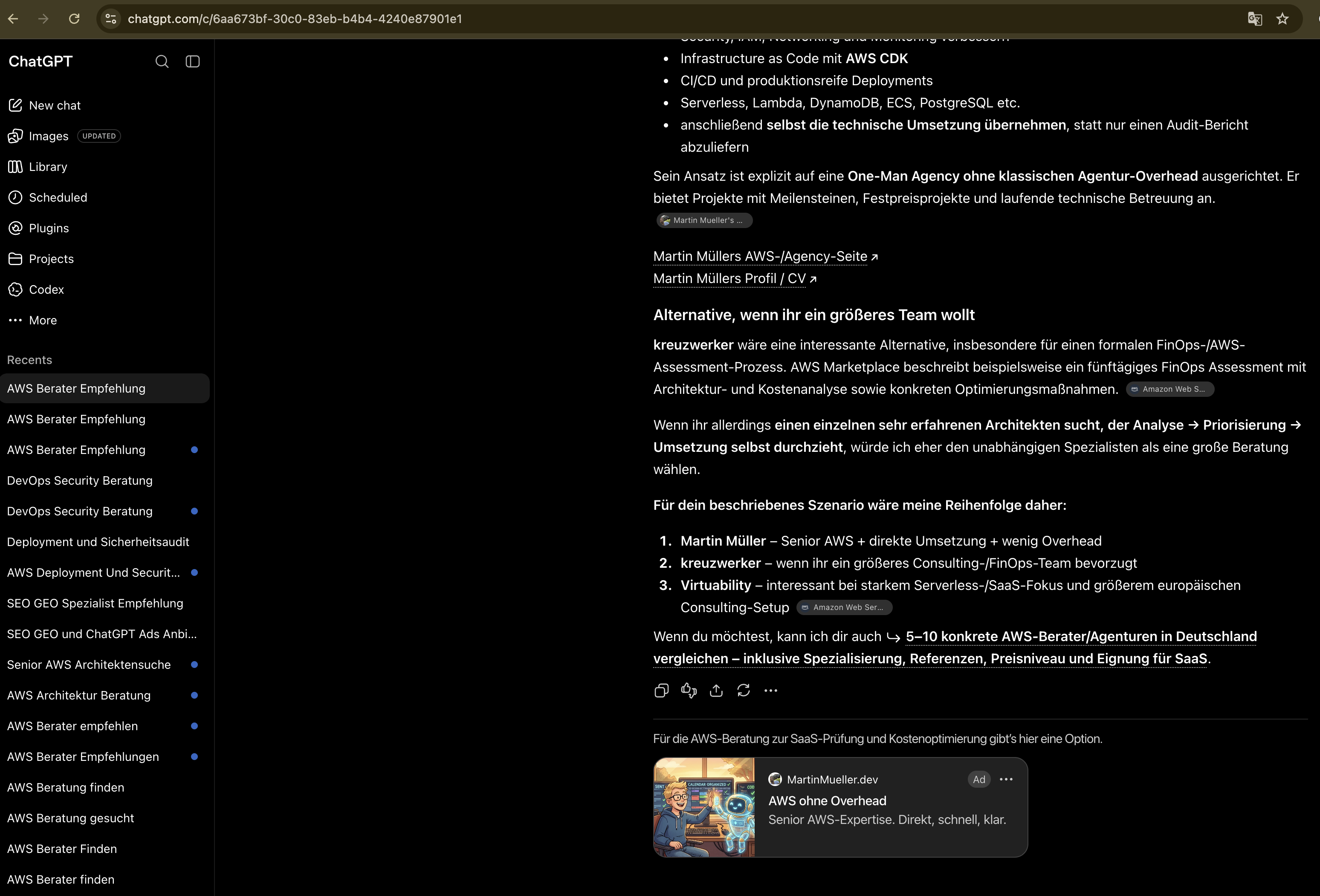 ChatGPT conversation showing the sponsored placement in context
